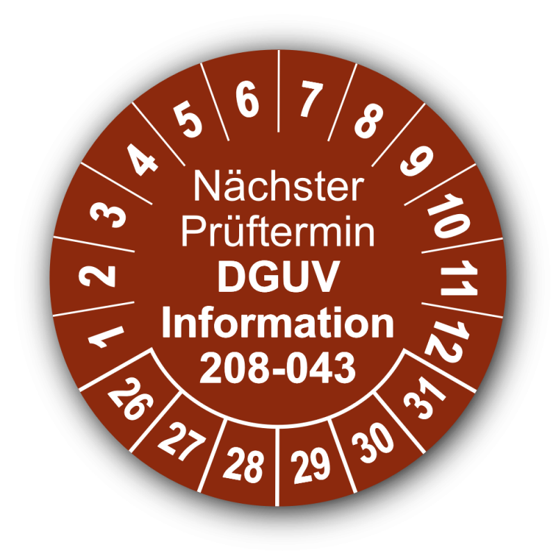 Nächster Prüftermin DGUV Information 208-043, braun