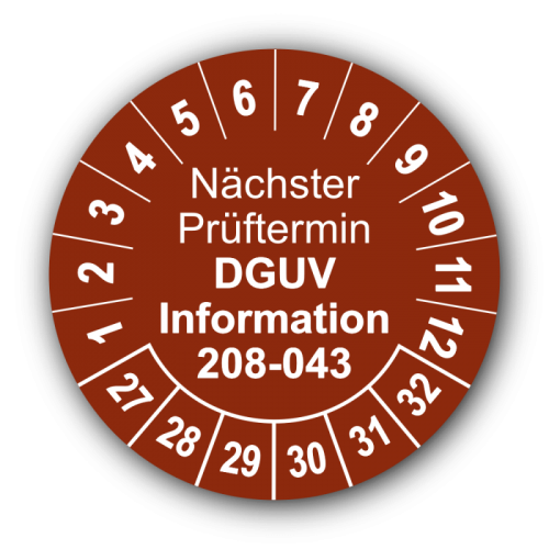 Nächster Prüftermin DGUV Information 208-043, braun