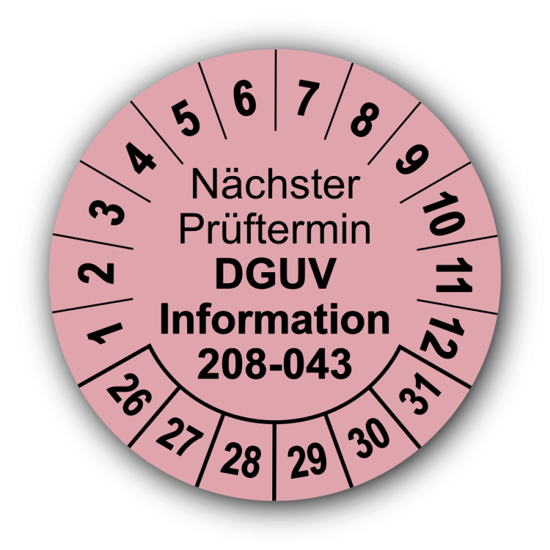 Nächster Prüftermin DGUV Information 208-043, rosa