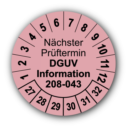 Nächster Prüftermin DGUV Information 208-043, rosa
