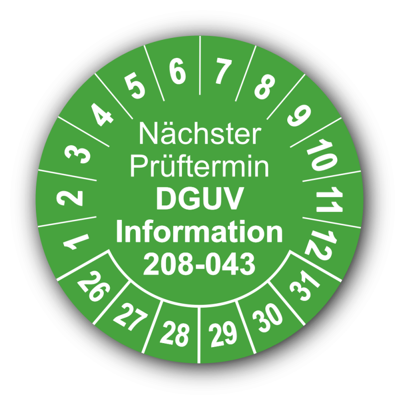 Nächster Prüftermin DGUV Information 208-043, grün
