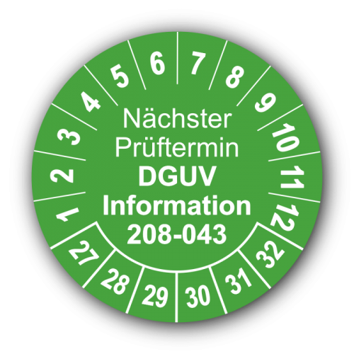 Nächster Prüftermin DGUV Information 208-043, grün