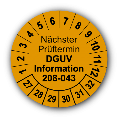 Nächster Prüftermin DGUV Information 208-043, orange