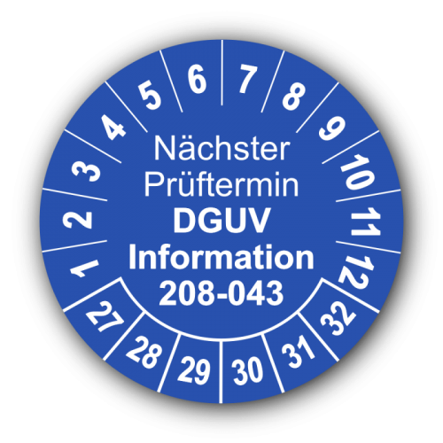 Nächster Prüftermin DGUV Information 208-043, blau