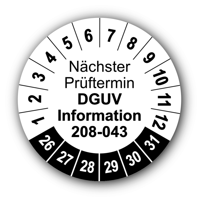 Nächster Prüftermin DGUV Information 208-043, weiß