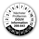Nächster Prüftermin DGUV Information 208-043, weiß