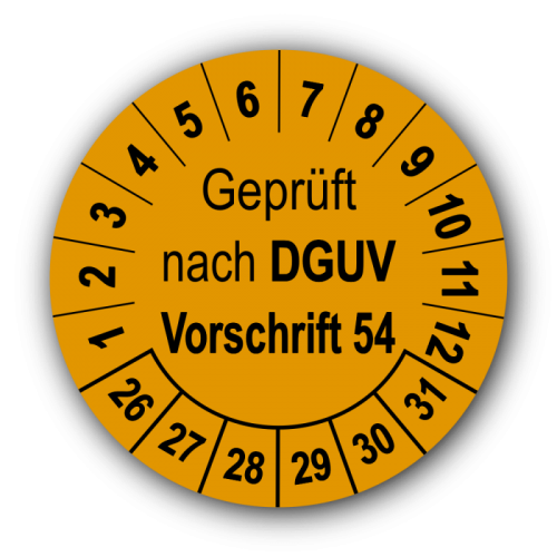 Geprüft nach DGUV Vorschrift 54, orange