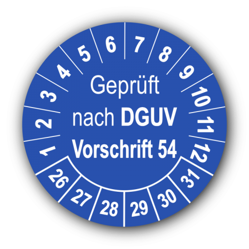Geprüft nach DGUV Vorschrift 54, blau
