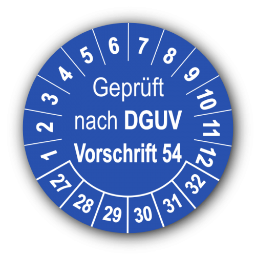 Geprüft nach DGUV Vorschrift 54, blau