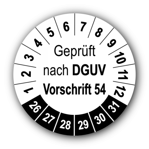 Geprüft nach DGUV Vorschrift 54, weiß