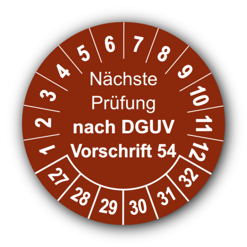 Nächste Prüfung nach DGUV Vorschrift 54, braun