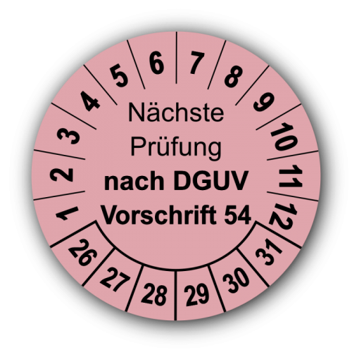 Nächste Prüfung nach DGUV Vorschrift 54, rosa