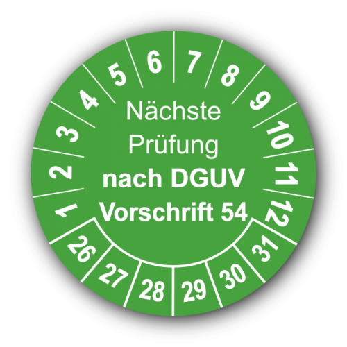 Nächste Prüfung nach DGUV Vorschrift 54, grün