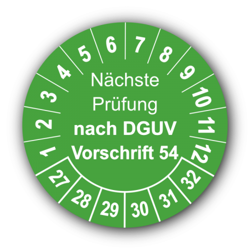 Nächste Prüfung nach DGUV Vorschrift 54, grün