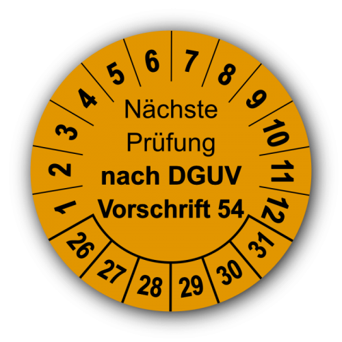 Nächste Prüfung nach DGUV Vorschrift 54, orange