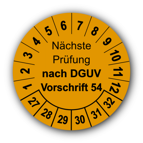 Nächste Prüfung nach DGUV Vorschrift 54, orange