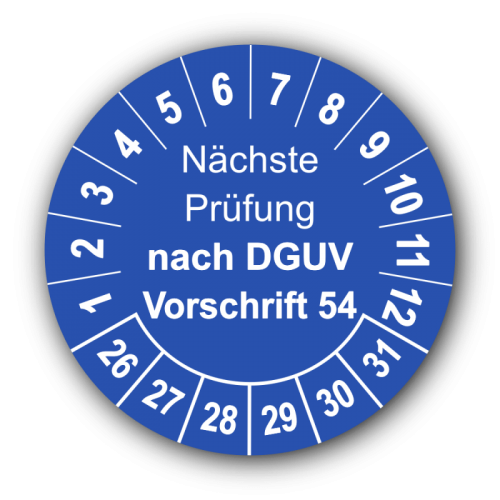 Nächste Prüfung nach DGUV Vorschrift 54, blau