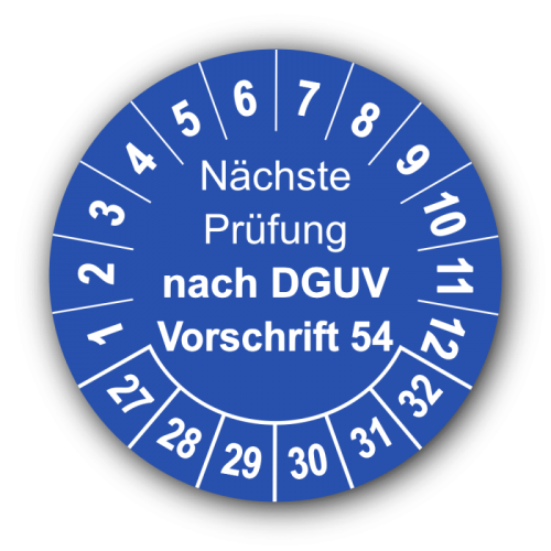 Nächste Prüfung nach DGUV Vorschrift 54, blau
