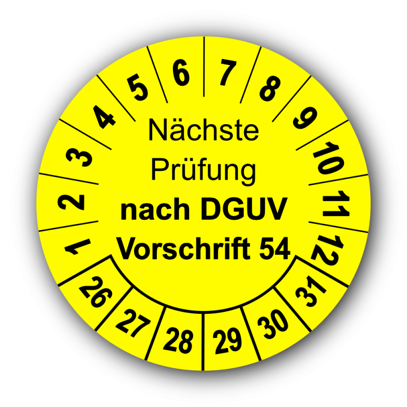 Nächste Prüfung nach DGUV Vorschrift 54, gelb