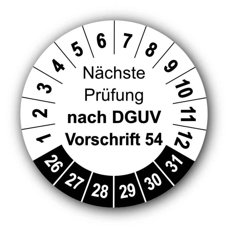 Nächste Prüfung nach DGUV Vorschrift 54, weiß