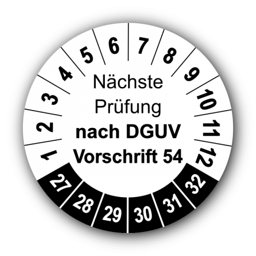 Nächste Prüfung nach DGUV Vorschrift 54, weiß