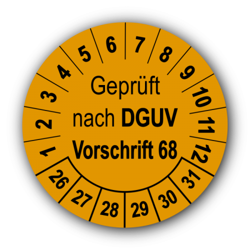 Geprüft nach DGUV Vorschrift 68, orange