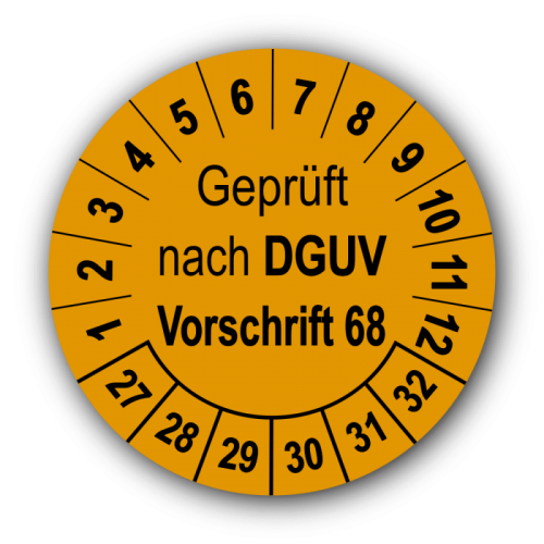 Geprüft nach DGUV Vorschrift 68, orange
