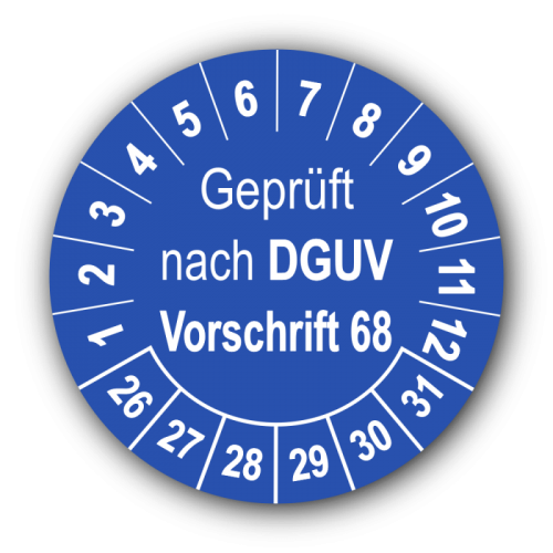 Geprüft nach DGUV Vorschrift 68, blau