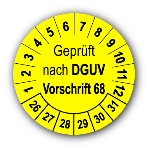 Geprüft nach DGUV Vorschrift 68, gelb