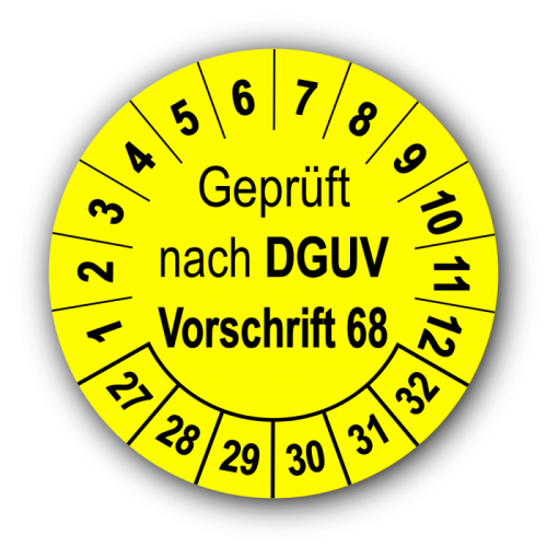 Geprüft nach DGUV Vorschrift 68, gelb