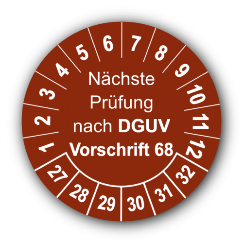 Nächste Prüfung nach DGUV Vorschrift 68, braun
