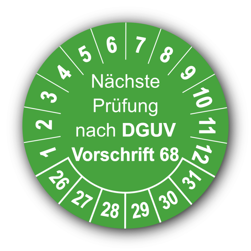 Nächste Prüfung nach DGUV Vorschrift 68, grün