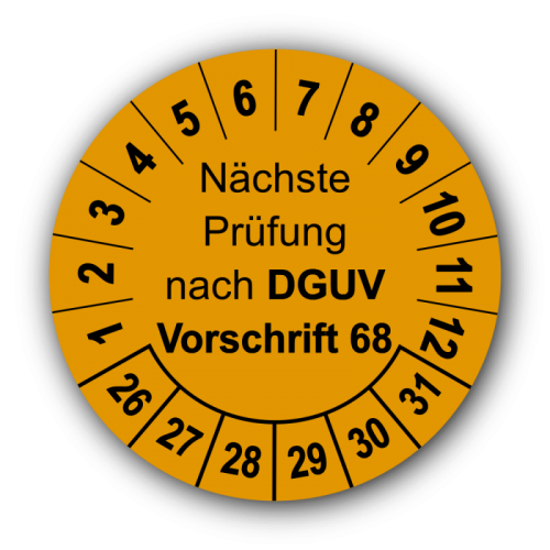 Nächste Prüfung nach DGUV Vorschrift 68, orange