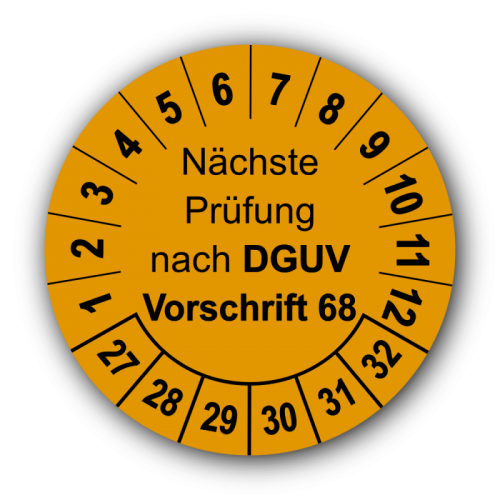 Nächste Prüfung nach DGUV Vorschrift 68, orange