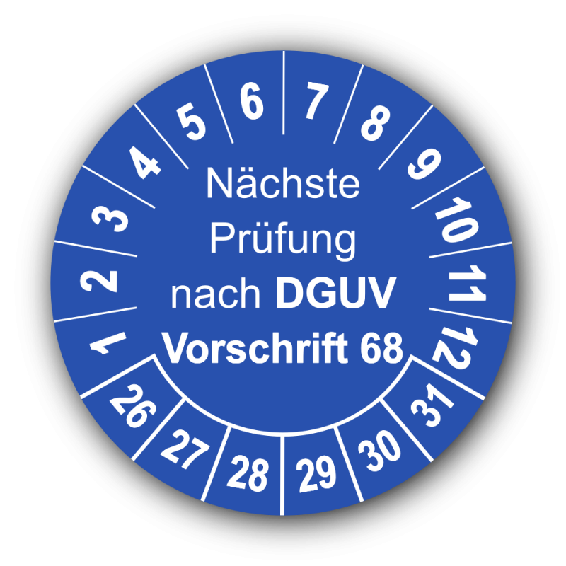 Nächste Prüfung nach DGUV Vorschrift 68, blau