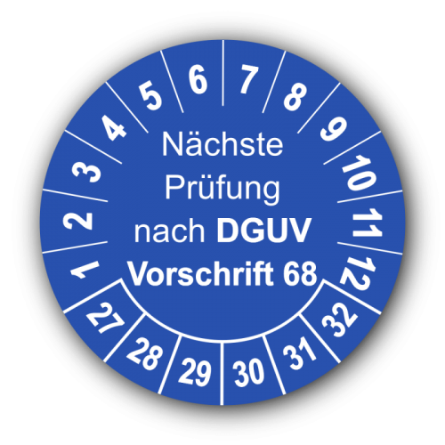 Nächste Prüfung nach DGUV Vorschrift 68, blau