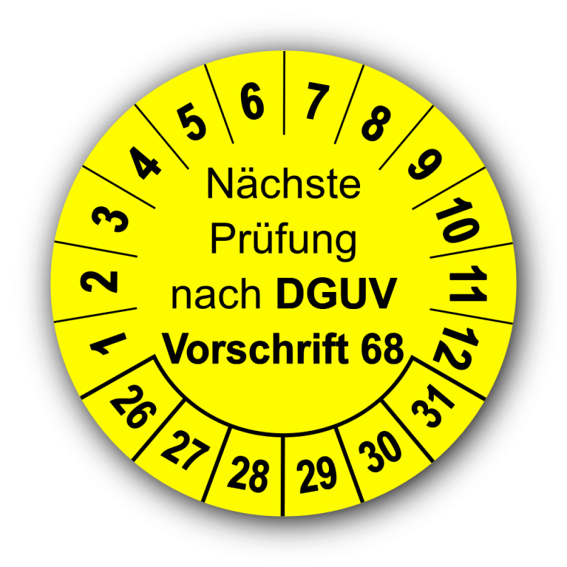Nächste Prüfung nach DGUV Vorschrift 68, gelb