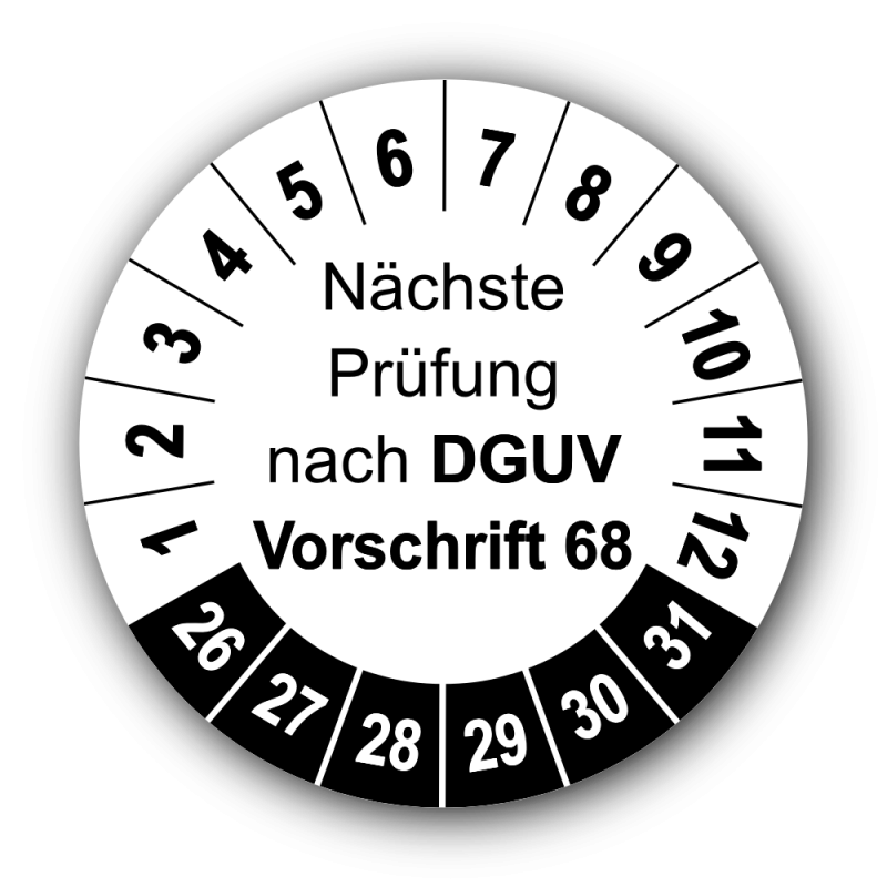 Nächste Prüfung nach DGUV Vorschrift 68, weiß