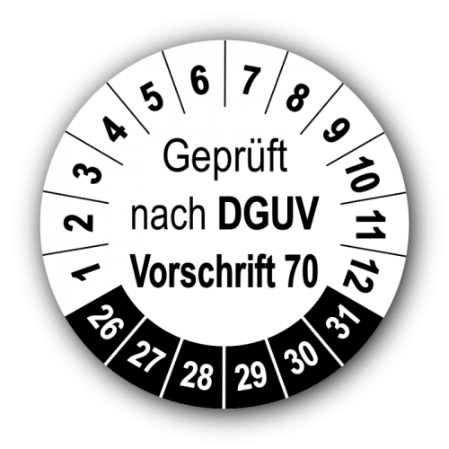 Geprüft nach DGUV Vorschrift 70, weiß