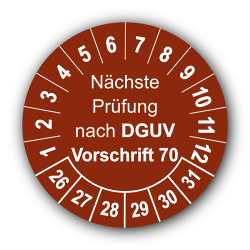 Nächste Prüfung nach DGUV Vorschrift 70, braun
