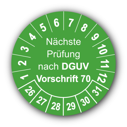 Nächste Prüfung nach DGUV Vorschrift 70, grün