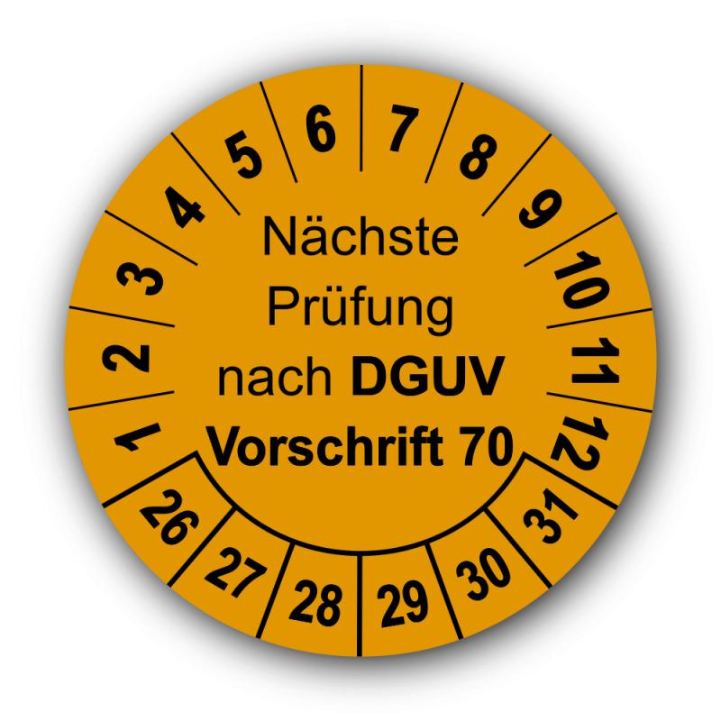 Nächste Prüfung nach DGUV Vorschrift 70, orange
