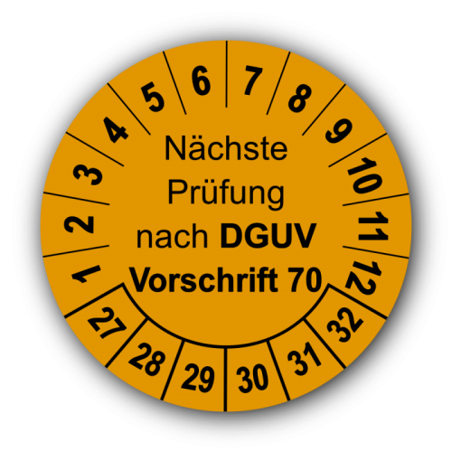 Nächste Prüfung nach DGUV Vorschrift 70, orange