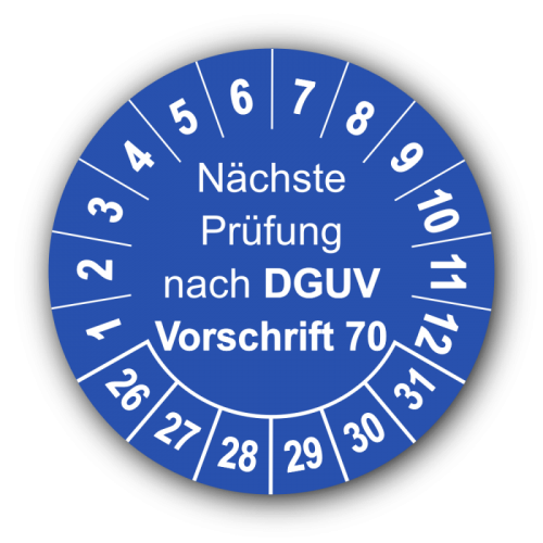 Nächste Prüfung nach DGUV Vorschrift 70, blau