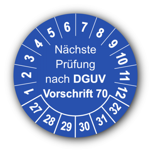 Nächste Prüfung nach DGUV Vorschrift 70, blau