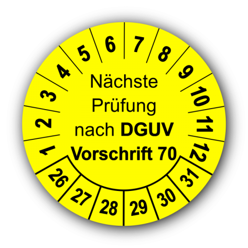 Nächste Prüfung nach DGUV Vorschrift 70, gelb