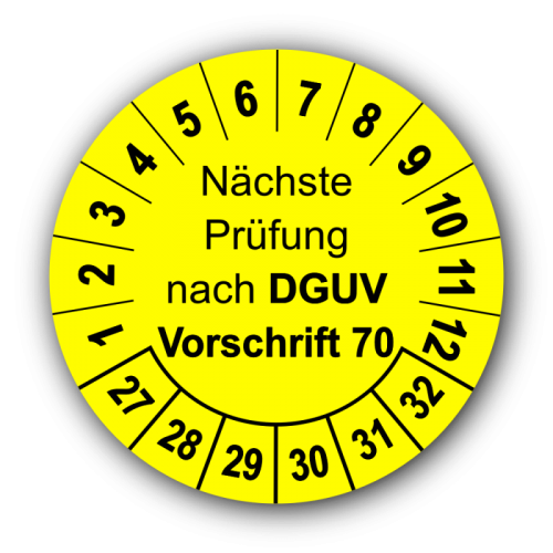 Nächste Prüfung nach DGUV Vorschrift 70, gelb