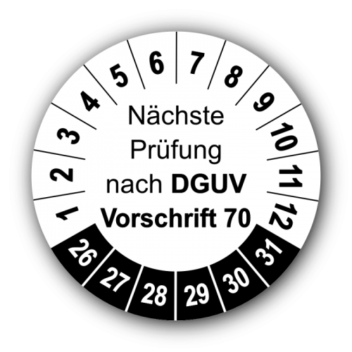 Nächste Prüfung nach DGUV Vorschrift 70, weiß