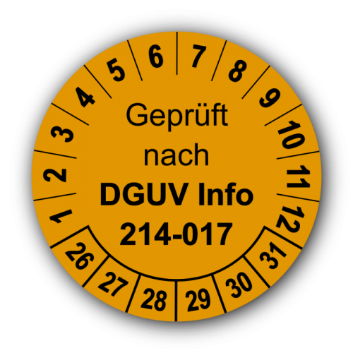 Geprüft nach DGUV Information 214-017, orange
