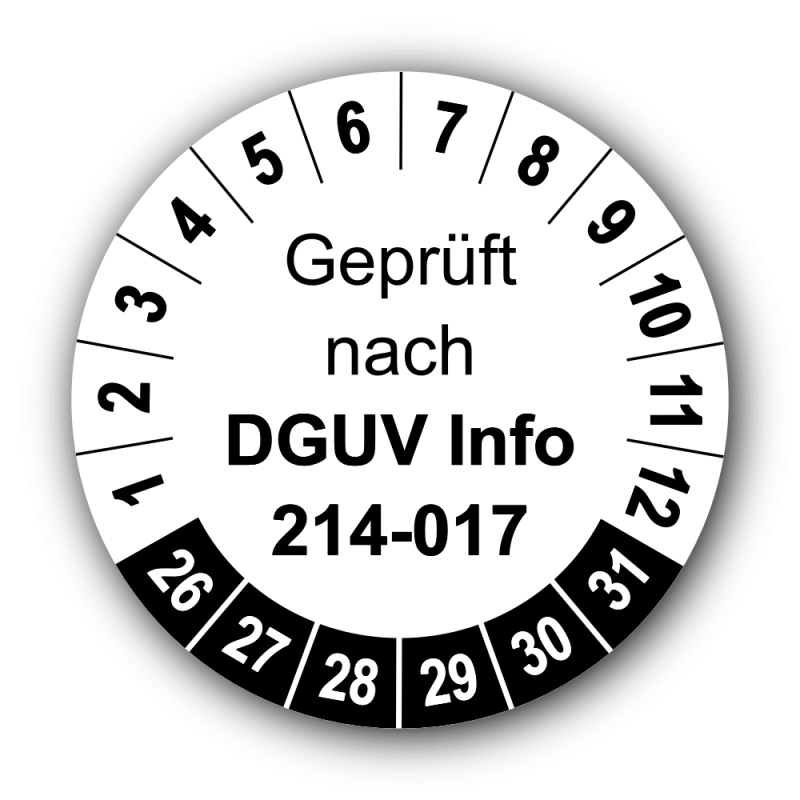 Geprüft nach DGUV Information 214-017, weiß